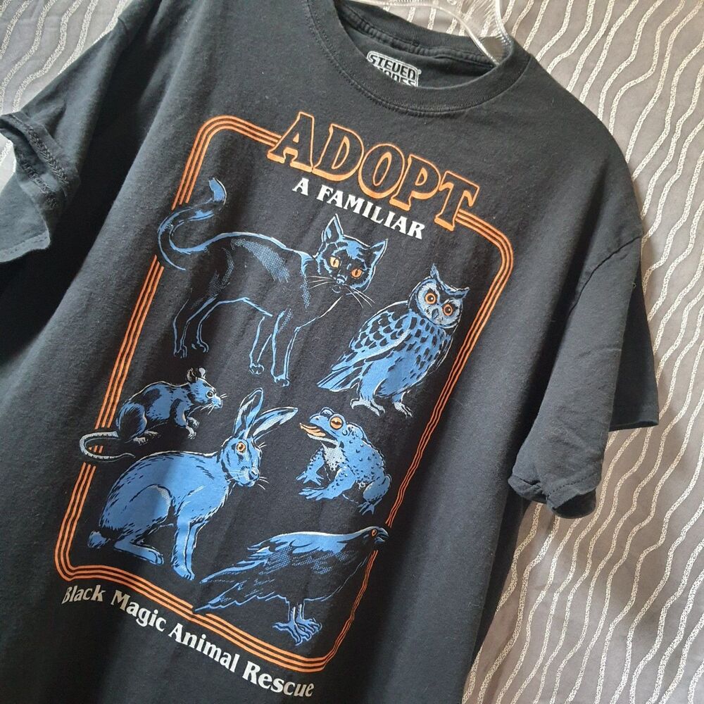 Steven Rhodes Adopt A Familiar Black Magic Animal Rescue Tshirt Men XL Black Cat